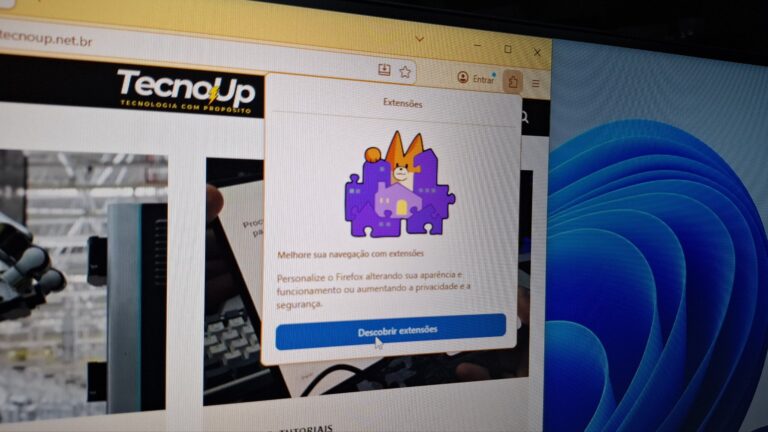 Tela de computador exibindo a página de extensões do Firefox com ícones de ferramentas de produtividade e IA.
