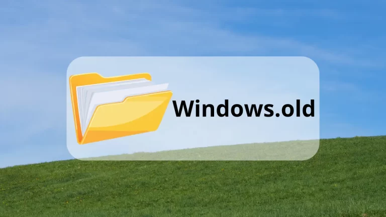 Ilustração de uma pasta amarela com o ícone do Windows e o nome "Windows.old" sobre o fundo de colinas verdes clássico do sistema.