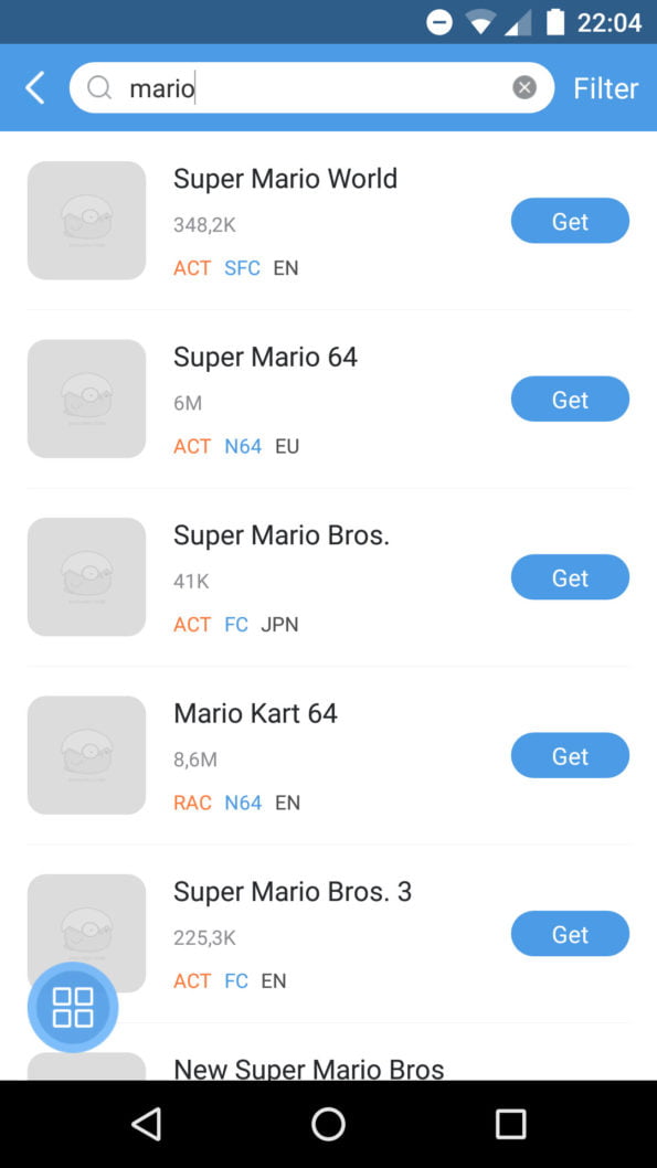No exemplo pesquisei por Mario e instalei o jogo Super Mario World.