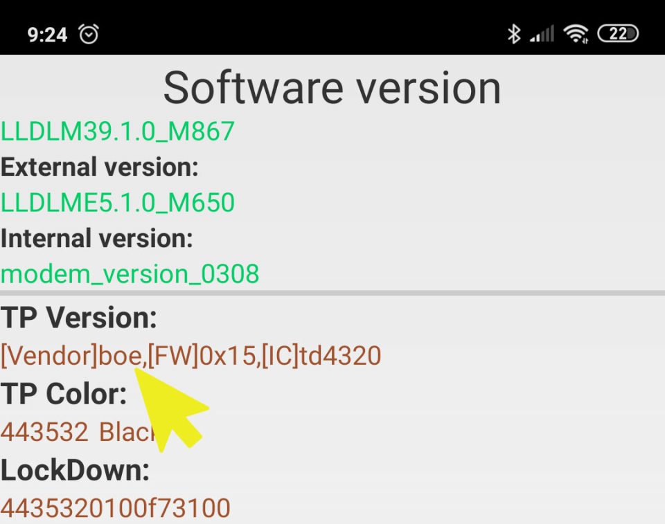 Após digitar *#*#6484#*#* e o nome da fabricante estará em TP Version