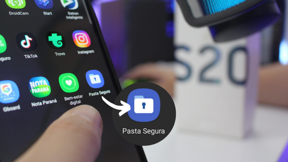 Celular Samsung exibindo o ícone de Pasta Segura.