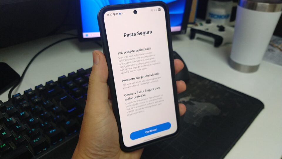 Tela de configurações do Samsung Galaxy mostrando a opção de Pasta Segura.
