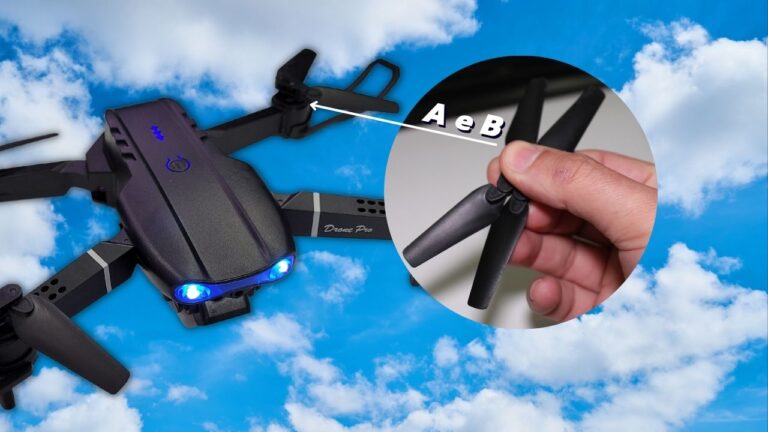 Drone com hélices removidas mostrando as marcações A e B para posicionamento correto.