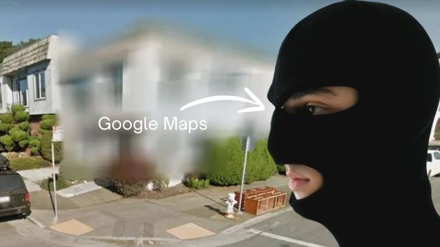 Captura de tela do Google Street View mostrando uma casa com efeito de desfoque (blur) para proteger a privacidade.