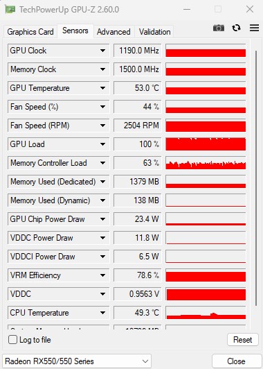 GPU-Z na aba Sensors