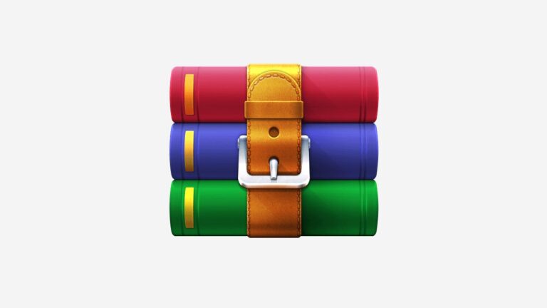 Logotipo oficial do software WinRAR exibindo o ícone clássico de três livros coloridos empilhados e presos por um cinto.