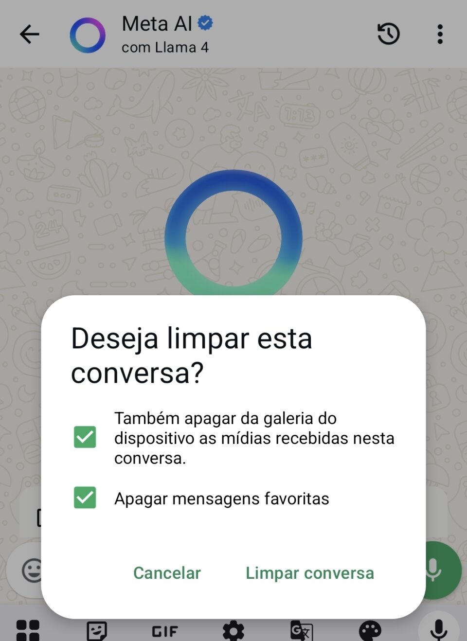 Screenshot da opção Deseja lipar está conversa no app Meta AI.