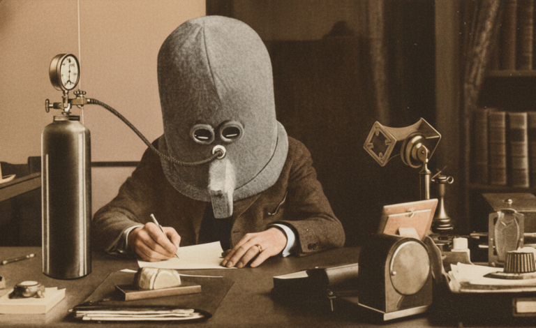 Réplica colorida do Isolator de 1925, capacete de madeira de Hugo Gernsback para concentração.