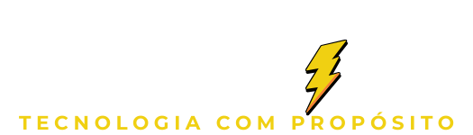 Logo TecnoUp em PNG com fundo transparente e o slogan Tecnologia Com Propósito e um ícone de raio amarelo.